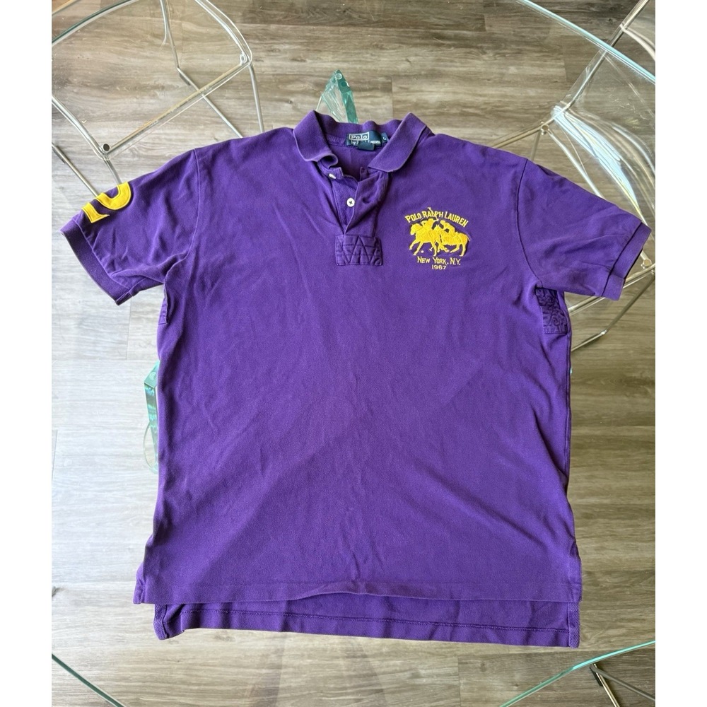 Vintage Polo Ralph Lauren Shirt Mens L New York NY 1967 Purple Yellow 2 Big Pony